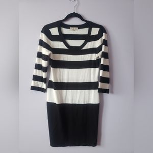 Pink Rose Black/White Striped Sweater Dress